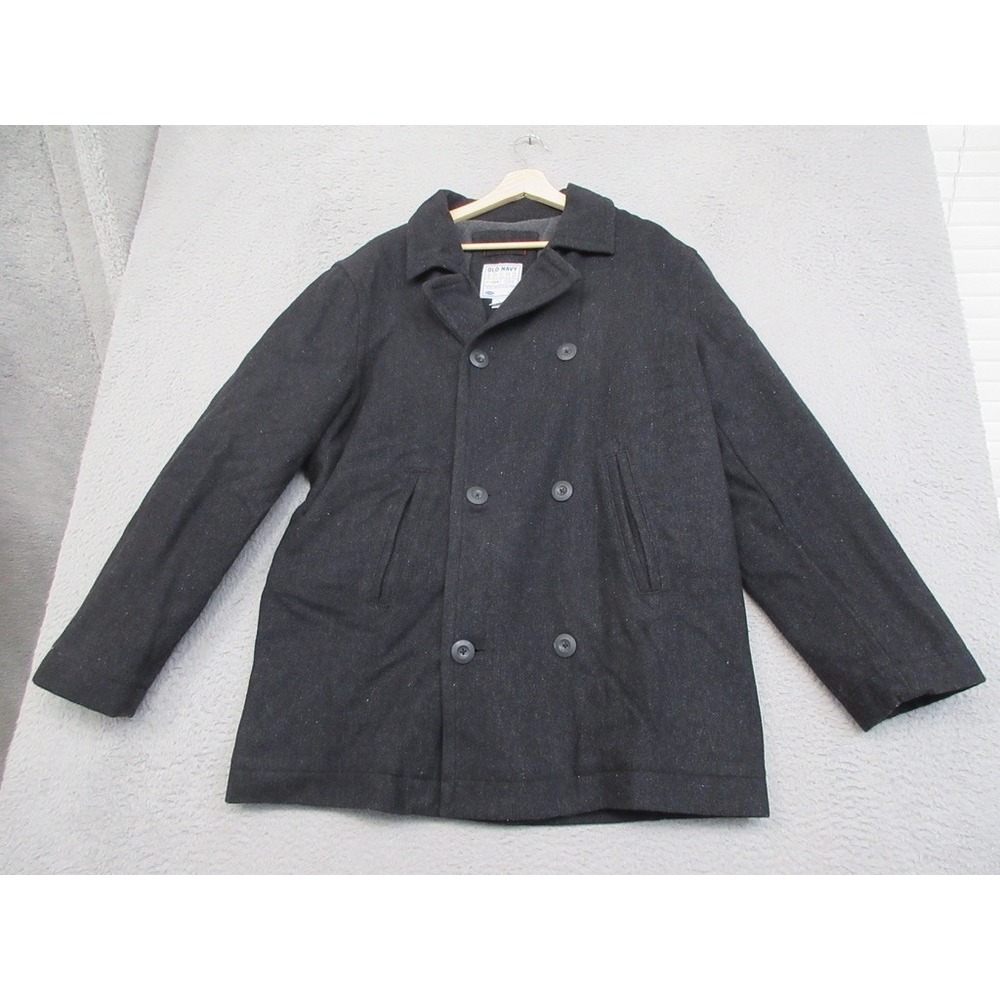 Old Navy Pea Coat Men Large Gray Wool Blend Double Breasted Workwear Heritage